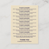 Lijst van ingrediënten van Navy Blue en Beige Soap Visitekaartje (Achterkant)