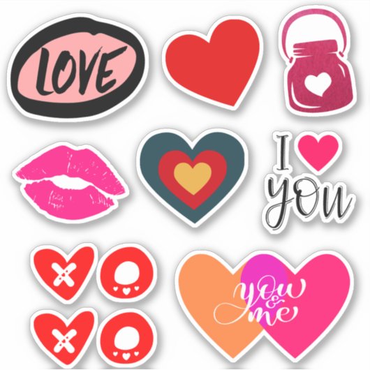 Lijst van Kleurrijke Valentijn & Liefdeselementen  Sticker (Voorkant)