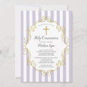 Lijst van lavendel en goud Eerste Heilige Communie Kaart (Voorkant)