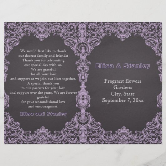 Lijst van lavendel, karton gevouwen trouwprogramma (Voorkant)