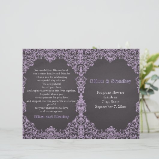 Lijst van lavendel, karton gevouwen trouwprogramma (Staand voorkant)