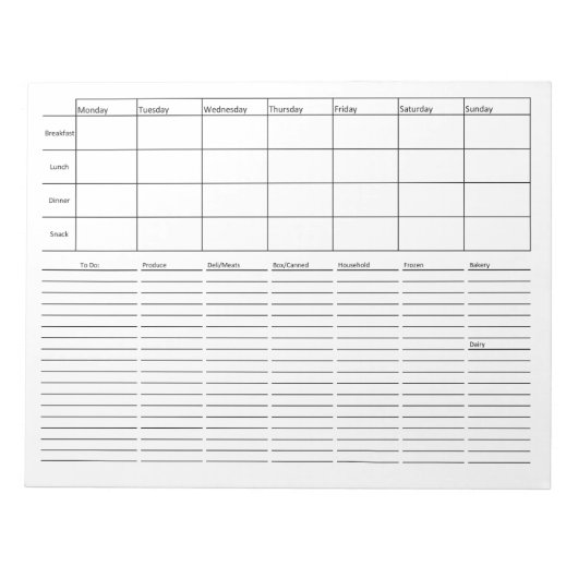 Lijst van maaltijden en kruidenierswaren notitieblok (Voorkant)