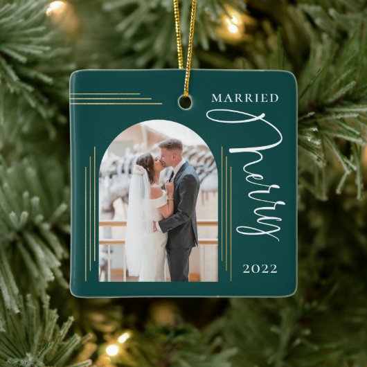 Lijst van Merry and Married Photo Arch Keramisch Ornament (Boom)