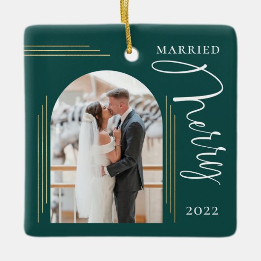 Lijst van Merry and Married Photo Arch Keramisch Ornament (Voorkant)