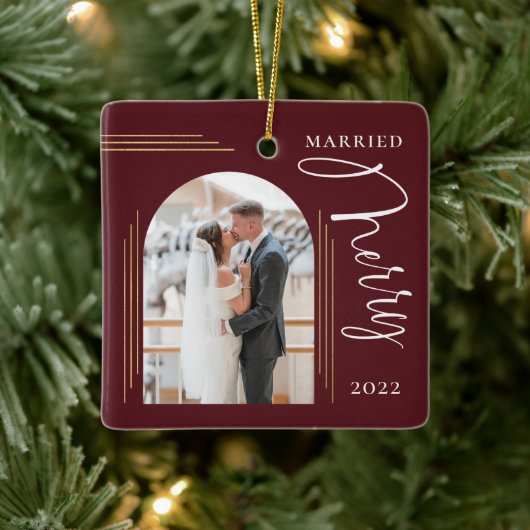 Lijst van Merry and Married Photo Arch Keramisch Ornament (Boom)