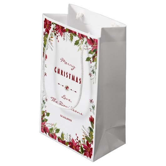 Lijst van Merry KerstRed Poinsettia Klein Cadeauzakje (Achterkant Gekanteld)