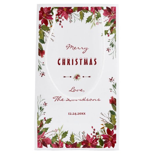 Lijst van Merry KerstRed Poinsettia Klein Cadeauzakje (Voorkant)