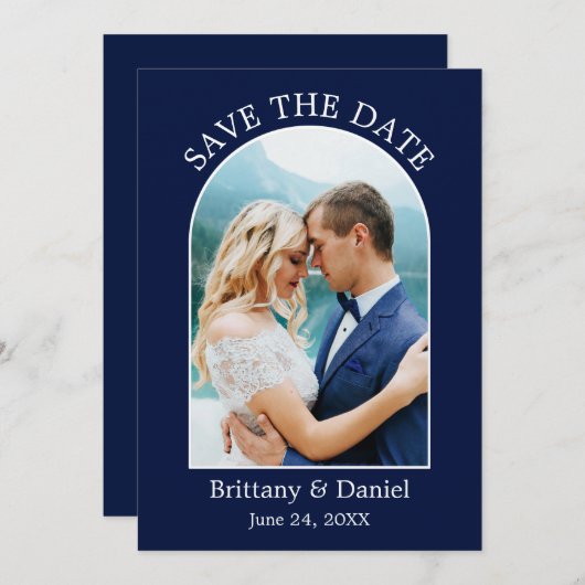 Lijst van moderne Arch Blue Save The Date (Voorkant / Achterkant)