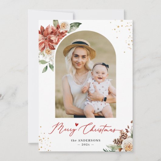 Lijst van moderne Arch Floral Merry-kerstfoto Feestdagenkaart (Voorkant)