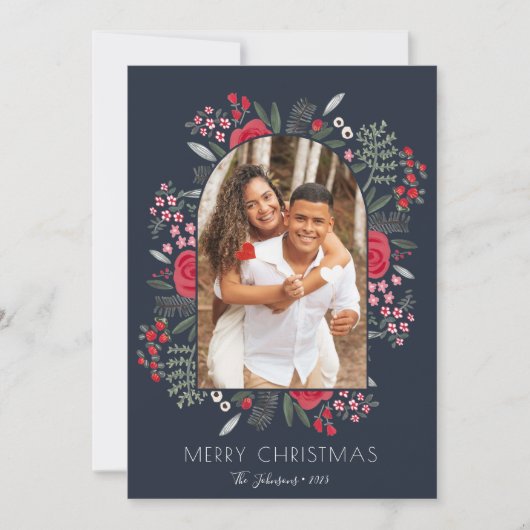 Lijst van moderne Arch Floral Merry-kerstfoto Feestdagenkaart (Voorkant)