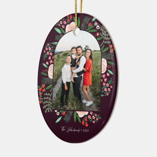 Lijst van moderne Arch Floral Merry-kerstfoto Keramisch Ornament (Links)