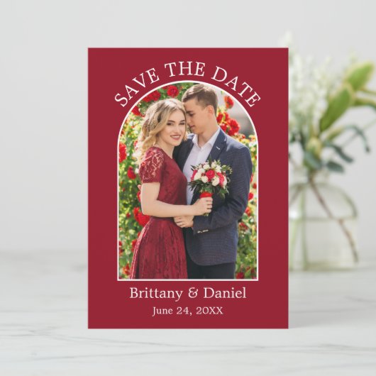 Lijst van moderne Arch Rood Save The Date (Staand voorkant)