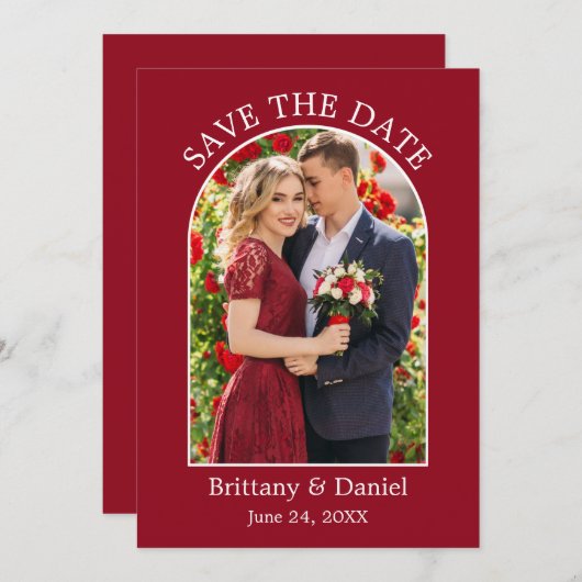 Lijst van moderne Arch Rood Save The Date (Voorkant / Achterkant)