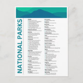 Lijst van nationale parken in de Verenigde Staten Briefkaart (Voorkant)