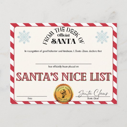 Lijst van Nice voor de kerstman Briefkaart (Voorkant)