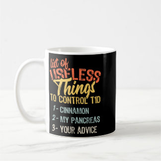Lijst van nutteloze dingen T1d Cadeau Grappige Dia Koffiemok