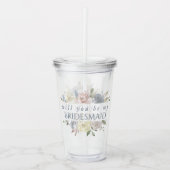 Lijst van ontdaan Floral | Elegant Roos Bridesmaid Acryl Drinkbeker (Voorkant)