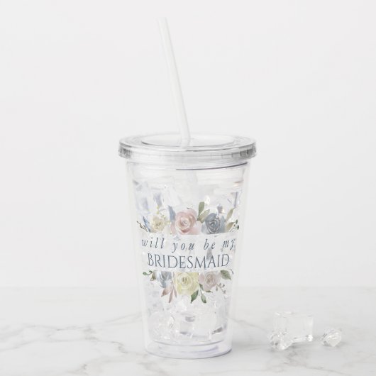 Lijst van ontdaan Floral | Elegant Roos Bridesmaid Acryl Drinkbeker (Voorkant ijs)
