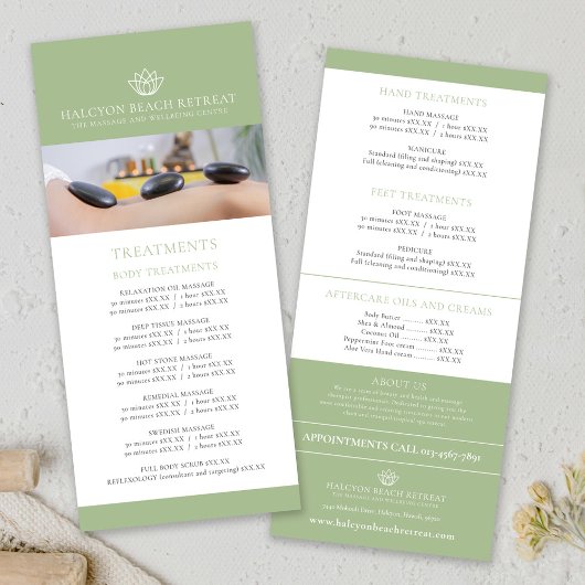 Lijst van prijzen schoonheidsbehandelingen - lotus reclamekaart