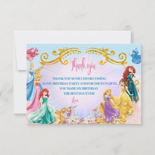 lijst van prinsessen verjaardag bedankkaartjes bedankkaart (Voorkant)