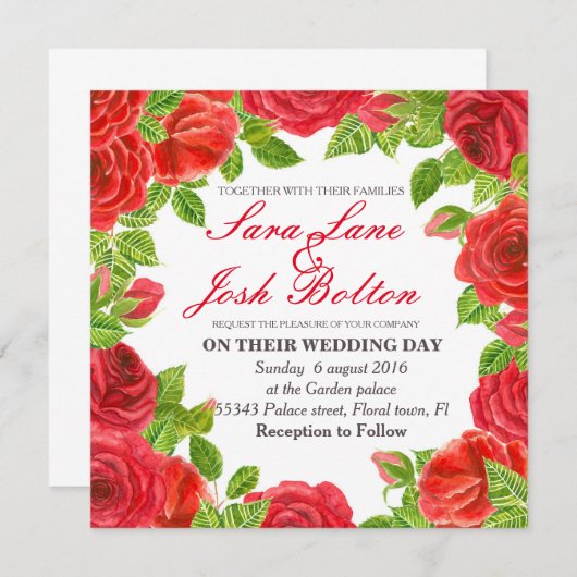 Lijst van rode rozen kaart (Voorkant / Achterkant)