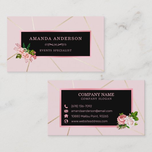 Lijst van roze Roos op het Visitekaartje Stripes (Voorkant / Achterkant)