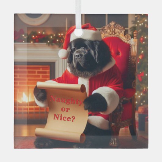 Lijst van Santa Newfie Glas Ornament (Voorkant)