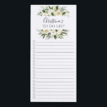 Lijst van verse witte Floral Magnetisch Notitieblok<br><div class="desc">Het ontwerp van de lijst met boodschappenlijstjes met uitgelijnde en selectiekader is voorzien van een waterverf lijst met witte bloem dat is afgestemd op de jouw naam.</div>