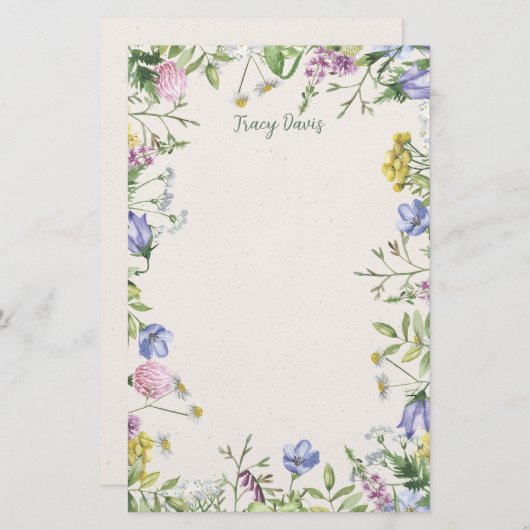 Lijst van wilde bloemen, gepersonaliseerd briefpapier (Voorkant / Achterkant)