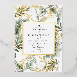 Lijst van witte goudolie Botanisch | Boho Eucalypt Folie Uitnodiging