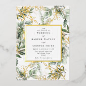 Lijst van witte goudolie Botanisch | Boho Eucalypt Folie Uitnodiging (Voorkant)