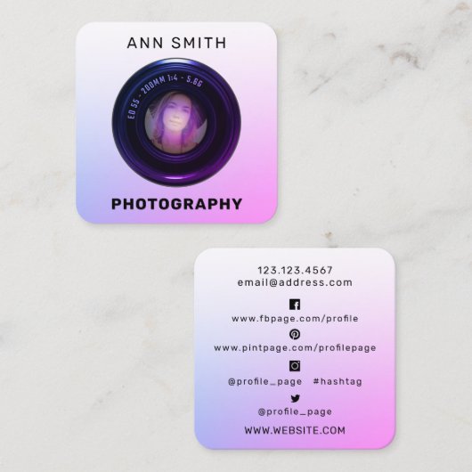 Lijst vierkant visitekaartje camera lens (Voorkant / Achterkant)