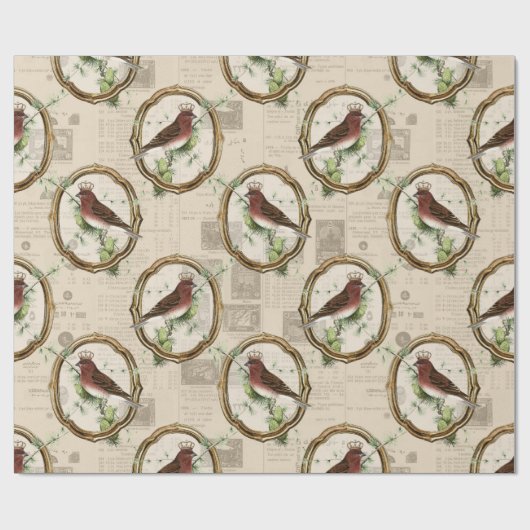  Lijst vogelkrantenkerstmis Cadeaupapier (Vlak)