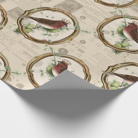 Lijst vogelkrantenkerstmis Cadeaupapier (Hoek)