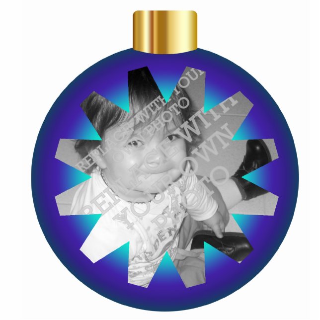 Lijst voor blauwe en gouden kerstbal foto's fotobeeldje ornament (Voorkant)