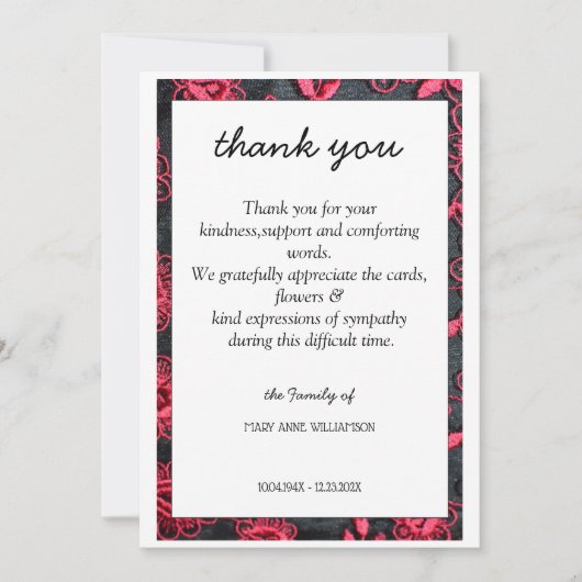 lijst voor bloem - dank u uw kaartje Uitnodiging (Voorkant)