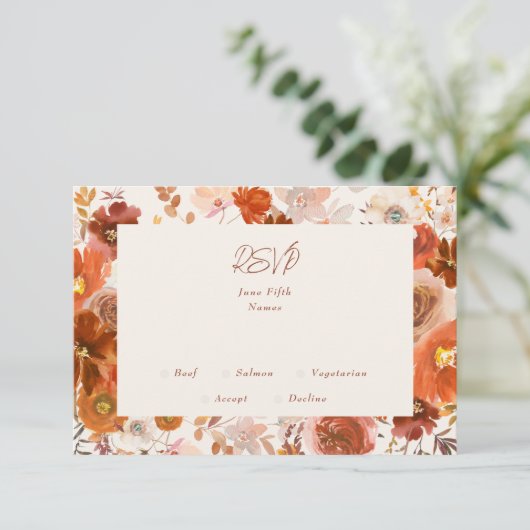 Lijst voor botanische bruiloft van crème en koper RSVP kaartje (Staand voorkant)