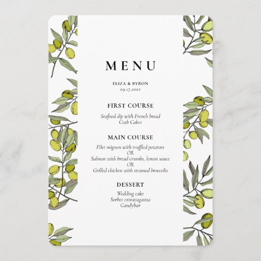 Lijst voor de bruiloft van levende bijkantoren menu (Voorkant)