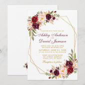 Lijst voor het huwelijk van Floral Burgundy Geomet Kaart (Voorkant / Achterkant)