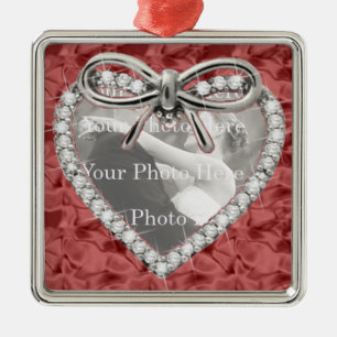 Lijst voor het rode vierkant Diamond Heart Metalen Ornament