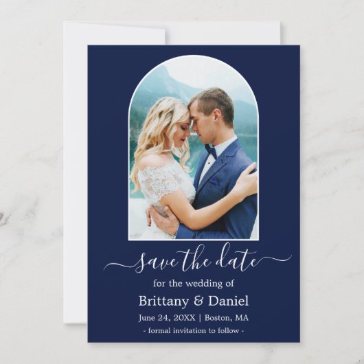 Lijst voor moderne Arch Photo Blue Save The Date (Voorkant)