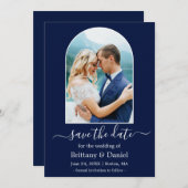 Lijst voor moderne Arch Photo Blue Save The Date (Voorkant / Achterkant)