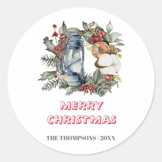 Lijst voor prettige kerstkatoenwinter ronde sticker (Voorkant)