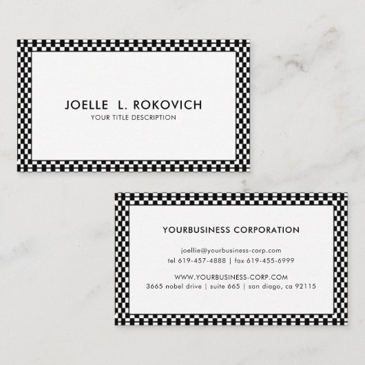 Lijst voor zwarte en witte cheques Algemeen Visite Visitekaartje (Voorkant / Achterkant)