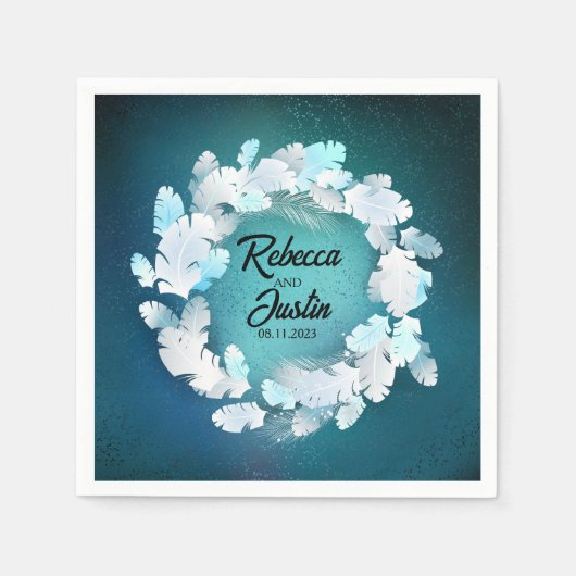 Lijst Witte veren Floral Modern Boho Servet (Voorkant)