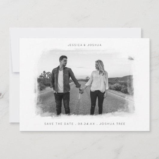 Lijst, zwart en wit, geborsteld save the date (Voorkant)