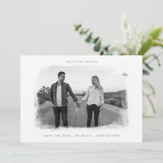 Lijst, zwart en wit, geborsteld save the date (Staand voorkant)