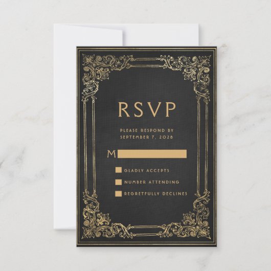 Lijst Zwart Goud Bruiloft RSVP (Voorkant)