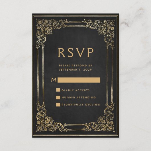 Lijst Zwart Goud Bruiloft RSVP Informatiekaartje (Voorkant)