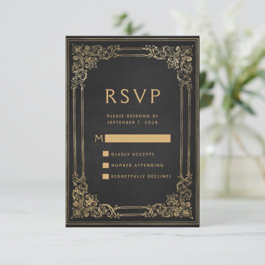  Lijst Zwart Goud Bruiloft RSVP Informatiekaartje (Staand voorkant)